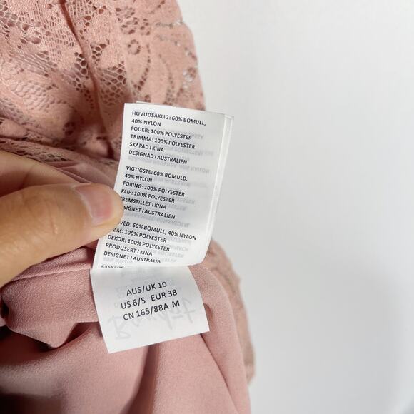 Bardot 6 Dusty Rose Pink Roxie Tiered Layered Lace Dress Shoulder Tie Cocktail - Picture 12 of 14